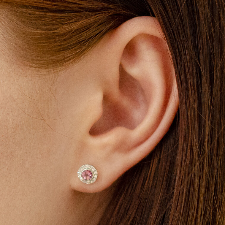 Diamantové náušnice s ružovým turmalínom