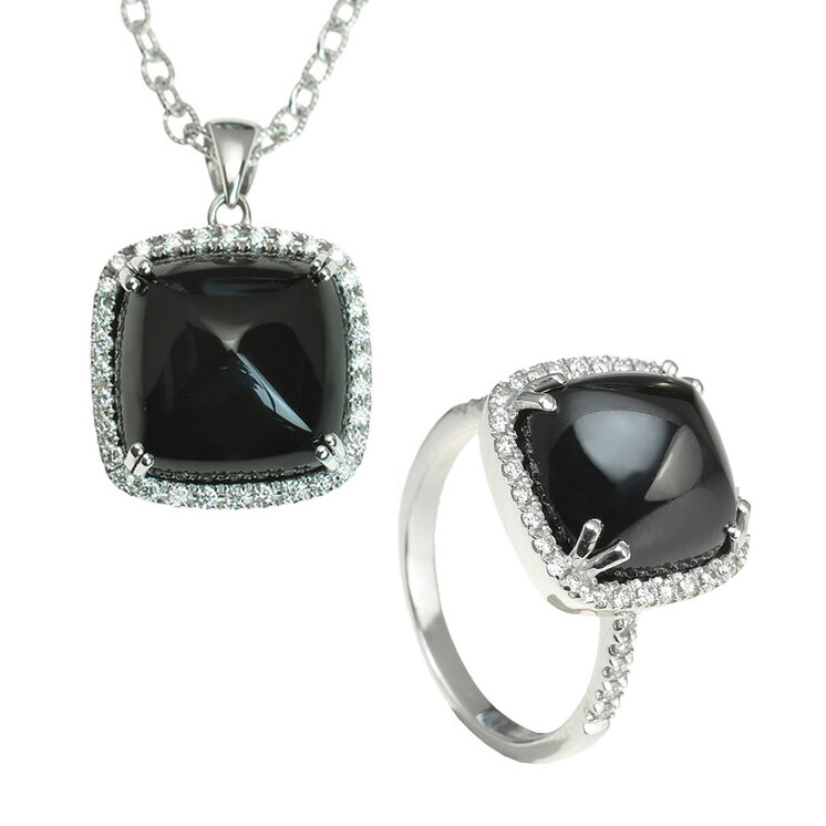 Diamantový set Moraglione 1922 náhrdelníka a prsteňa s ónyxom
