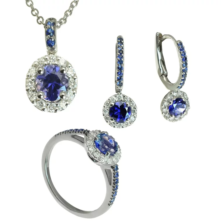 Diamantový set Moraglione 1922 náhrdelníka, náušníc a prsteňa s iolitom a zafírom Diamantový set Moraglione 1922 náhrdelníka, náušníc a prsteňa s iolitom a zafírom