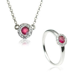 Diamantový set náhrdelníka a prsteňa s rubínom