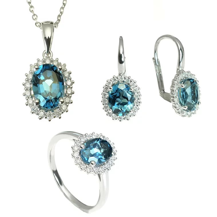 Diamantový set náušníc, náhrdelníka a prívesku s london blue topásom Diamantový set náušníc, náhrdelníka a prívesku s london blue topásom