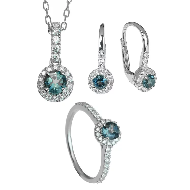 Diamantový set náušníc, náhrdelníka a prívesku s london blue topásom Diamantový set náušníc, náhrdelníka a prívesku s london blue topásom