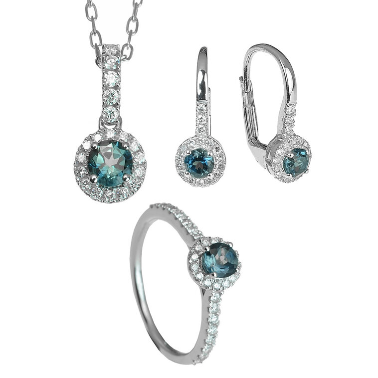 Diamantový set náušníc, náhrdelníka a prívesku s london blue topásom