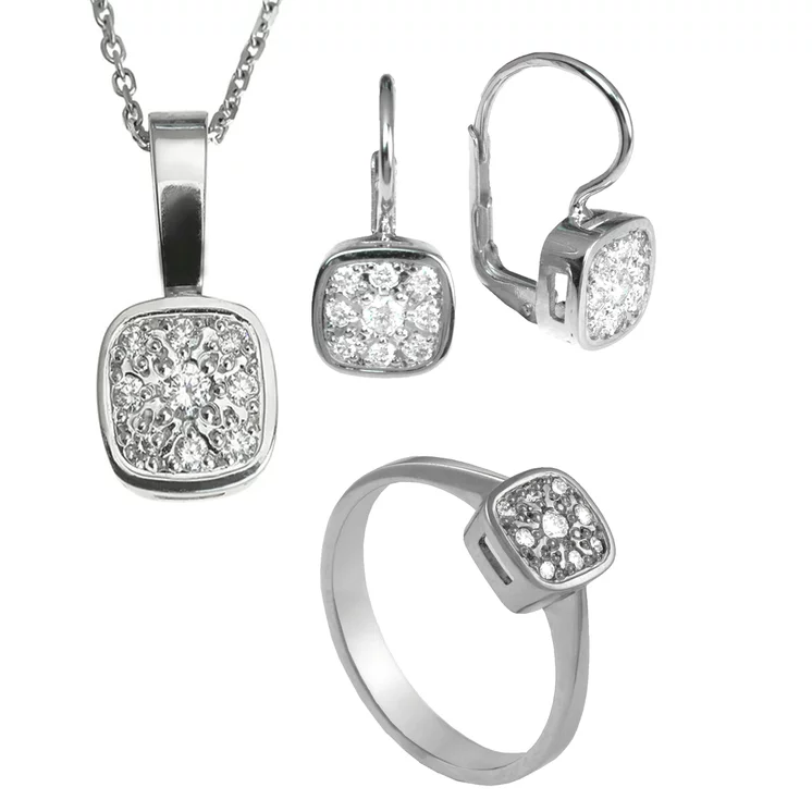 Diamantový set náušníc, prsteňa a prívesku Diamantový set náušníc, prsteňa a prívesku