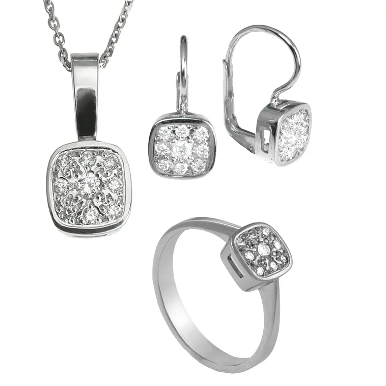 Diamantový set náušníc, prsteňa a prívesku Diamantový set náušníc, prsteňa a prívesku
