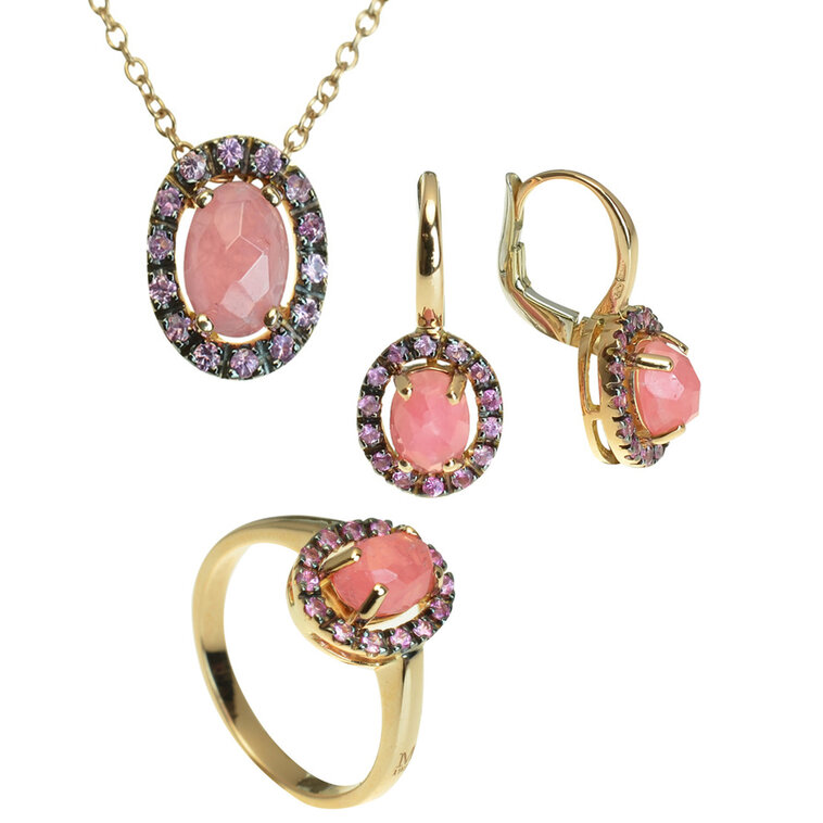 Drahokamový set Moraglione 1922 náhrdelníka, náušníc a prsteňa s rodochrozitom a ružovými zafírmi