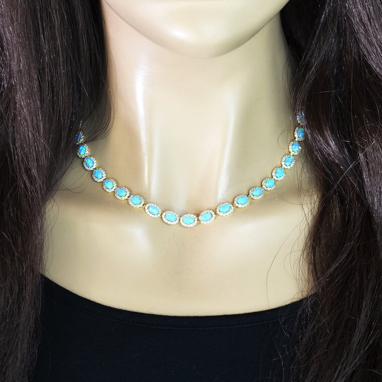 GOLDIE Zlatý náhrdelník s modrými opálmi LNL282.TR