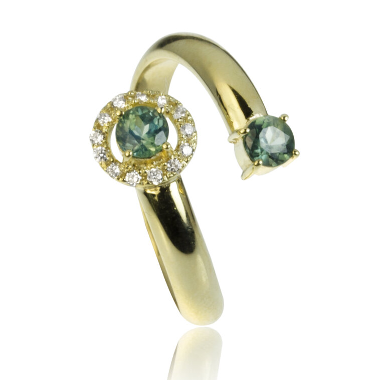 GOLDIE zlatý prsteň Open ring s alexandritmi a diamantmi LRG502.KL