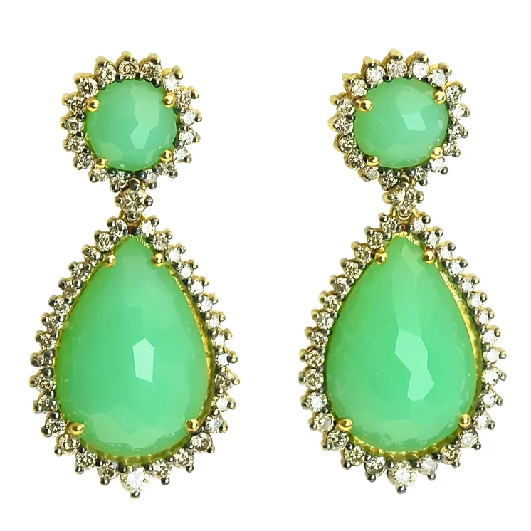 Zlaté náušnice Moraglione 1922 s chryzprasom a diamantmi Zlaté náušnice Moraglione 1922 s chryzprasom a diamantmi