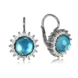 Zlaté náušnice Moraglione 1922 s london blue topásom, perleťou a diamantmi Zlaté náušnice Moraglione 1922 s london blue topásom, perleťou a diamantmi