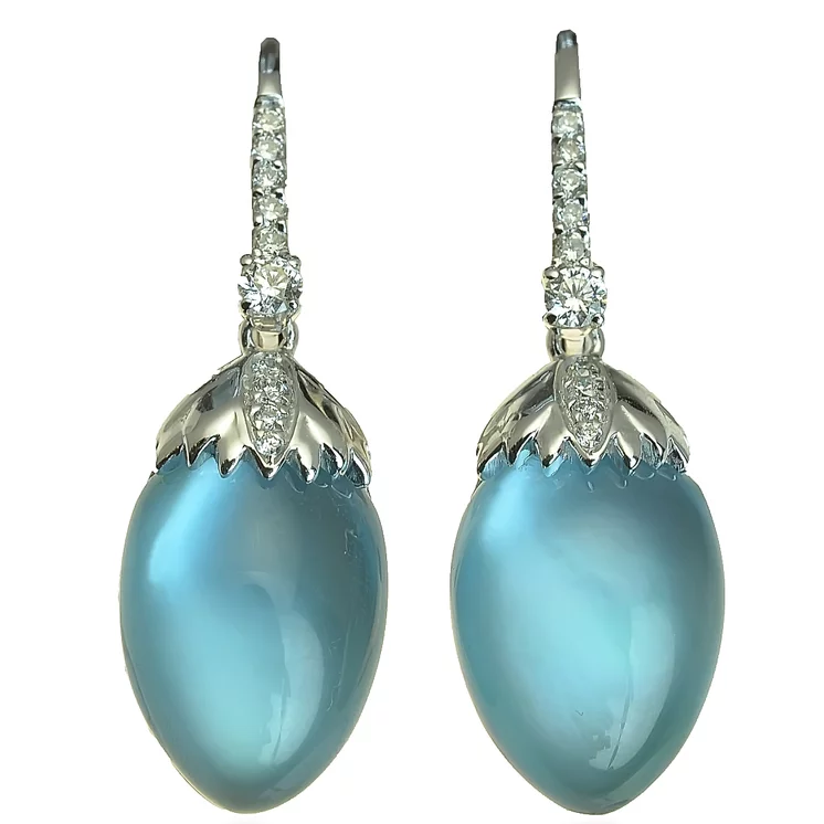 Zlaté náušnice Moraglione 1922 s london blue topásom, perleťou a diamantmi Zlaté náušnice Moraglione 1922 s london blue topásom, perleťou a diamantmi