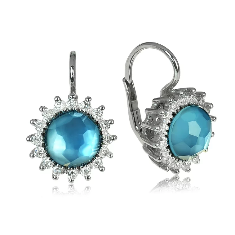 Zlaté náušnice Moraglione 1922 s london blue topásom, perleťou a diamantmi Zlaté náušnice Moraglione 1922 s london blue topásom, perleťou a diamantmi