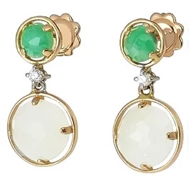 Zlaté náušnice Moraglione 1922 s milky quartzom, chryzoprasom a diamantmi Zlaté náušnice Moraglione 1922 s milky quartzom, chryzoprasom a diamantmi
