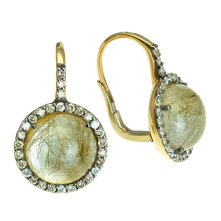 Zlaté náušnice Moraglione 1922 s rutile quartzom a diamantmi