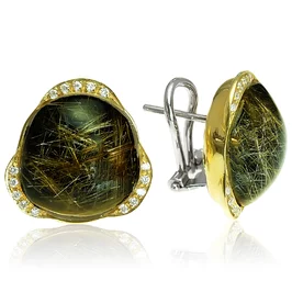 Zlaté náušnice Moraglione 1922 s rutile quartzom, ónyxom a diamantmi Zlaté náušnice Moraglione 1922 s rutile quartzom, ónyxom a diamantmi