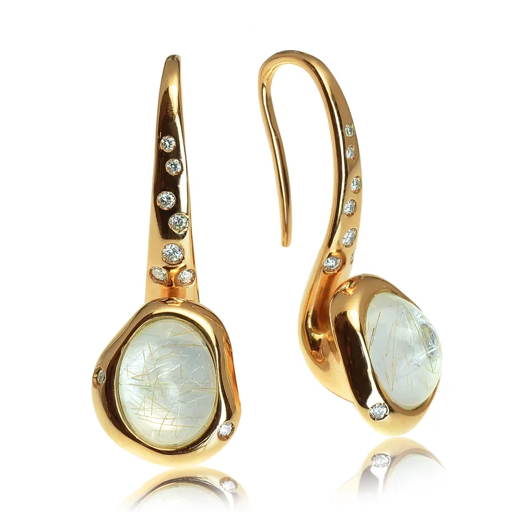 Zlaté náušnice Moraglione 1922 s rutile quartzom, perleťou a diamantmi Zlaté náušnice Moraglione 1922 s rutile quartzom, perleťou a diamantmi
