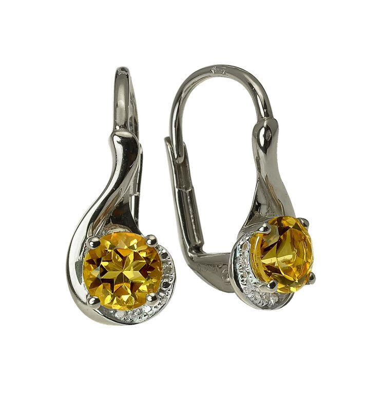 Zlaté náušnice s citrínom a diamantmi