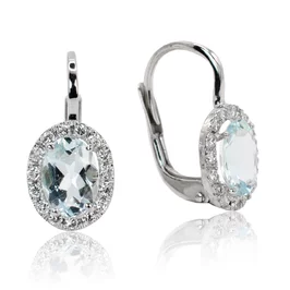 Zlaté náušnice s diamantmi a akvamarínmi Zlaté náušnice s diamantmi a akvamarínmi