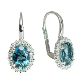 Zlaté náušnice s London blue topásom a diamantmi Zlaté náušnice s London blue topásom a diamantmi