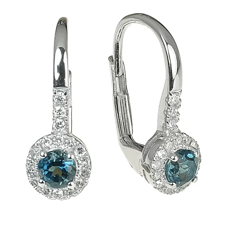 Zlaté náušnice s london blue topásom a diamantmi Elisee Zlaté náušnice s london blue topásom a diamantmi Elisee