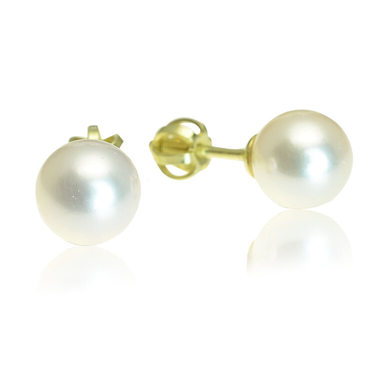 Zlaté náušnice s morskou Akoya perlou