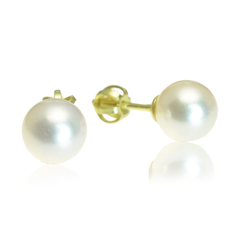 Zlaté náušnice s morskou Akoya perlou