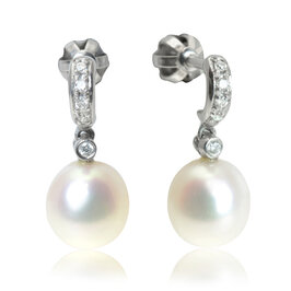 Zlaté náušnice so sladkovodnou perlou a diamantmi Odette