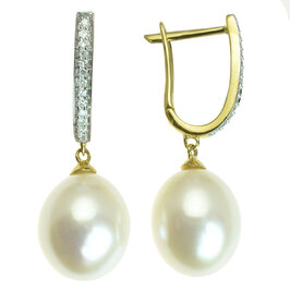 Zlaté náušnice so sladkovodnou perlou a diamantmi Sierre