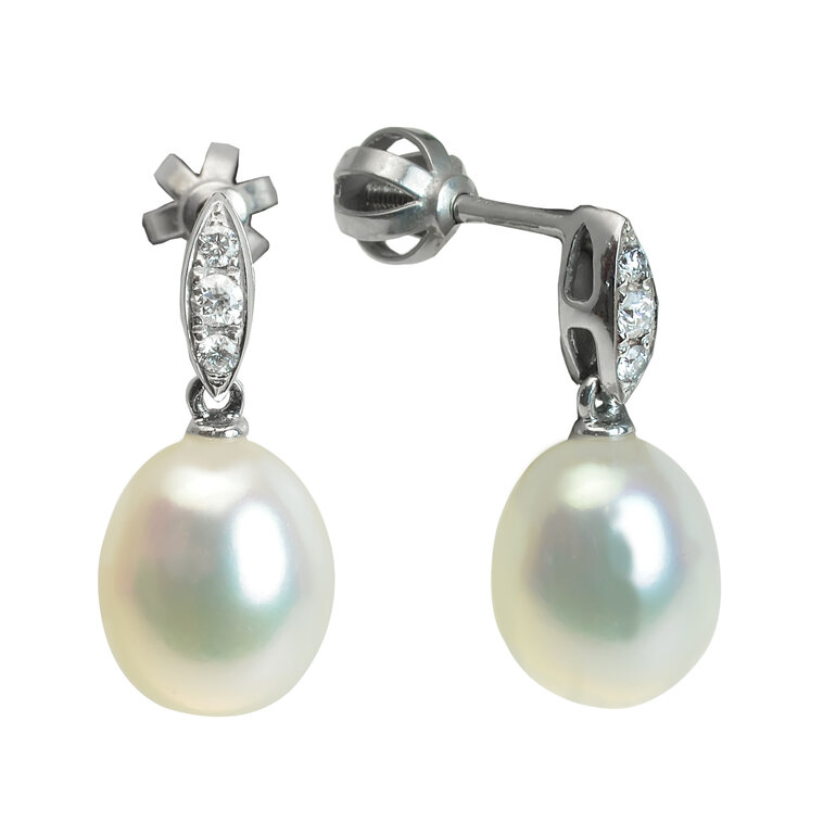 Zlaté náušnice so sladkovodnou perlou a diamantmi Sophie