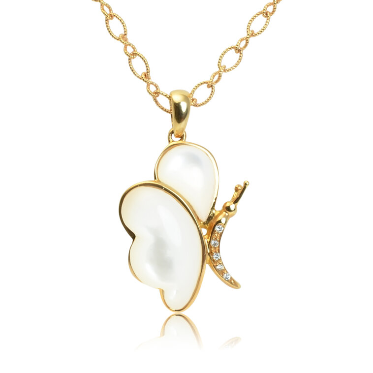 Zlatý náhrdelník Moraglione 1922 s diamantmi a prírodnou perleťou Butterfly