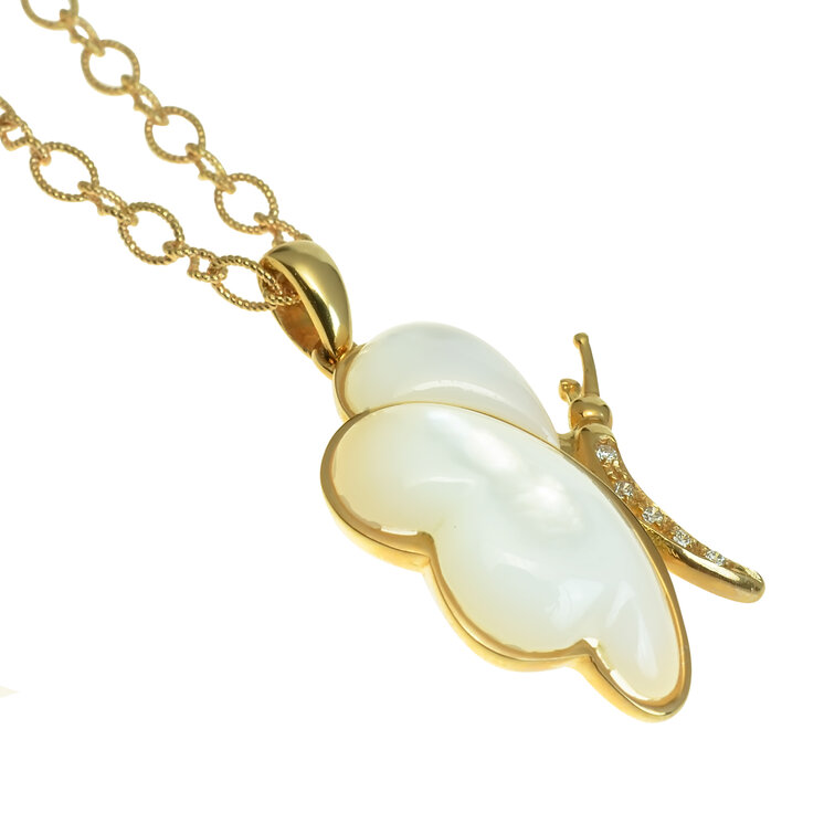 Zlatý náhrdelník Moraglione 1922 s diamantmi a prírodnou perleťou Butterfly
