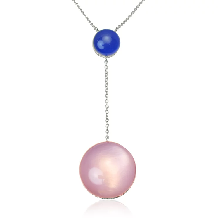 Zlatý náhrdelník Moraglione 1922 s lapis lazuli, horským krištáľom, perleťou, ruženínom a diamantmi Zlatý náhrdelník Moraglione 1922 s lapis lazuli, horským krištáľom, perleťou, ruženínom a diamantmi