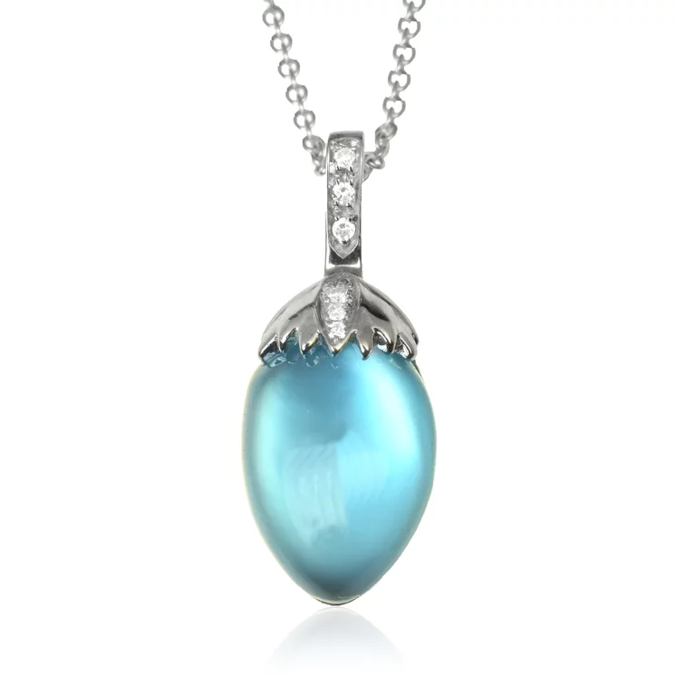 Zlatý náhrdelník Moraglione 1922 s london blue topásom, perleťou a diamantmi Zlatý náhrdelník Moraglione 1922 s london blue topásom, perleťou a diamantmi