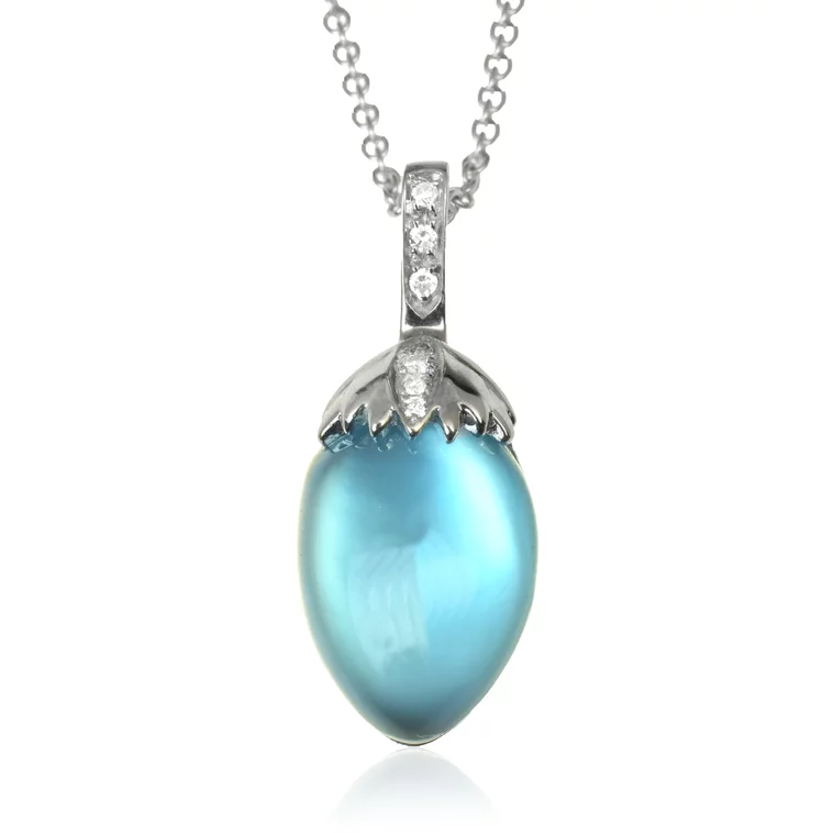 Zlatý náhrdelník Moraglione 1922 s london blue topásom, perleťou a diamantmi Zlatý náhrdelník Moraglione 1922 s london blue topásom, perleťou a diamantmi