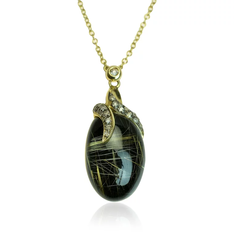 Zlatý náhrdelník Moraglione 1922 s ónyxom, rutile quartzom a diamantmi Zlatý náhrdelník Moraglione 1922 s ónyxom, rutile quartzom a diamantmi