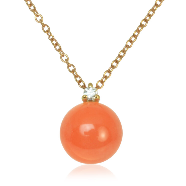 Zlatý náhrdelník Moraglione 1922 s oranžovým koralom, milky quartzom a diamantom