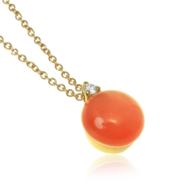 Zlatý náhrdelník Moraglione 1922 s oranžovým koralom, milky quartzom a diamantom