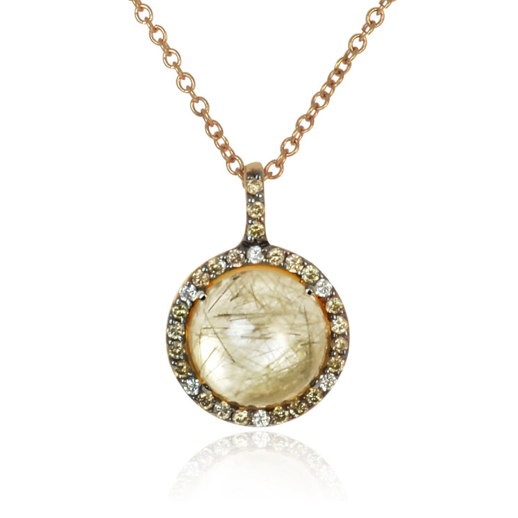 Zlatý náhrdelník Moraglione 1922 s rutile quartzom, perleťou a diamantmi