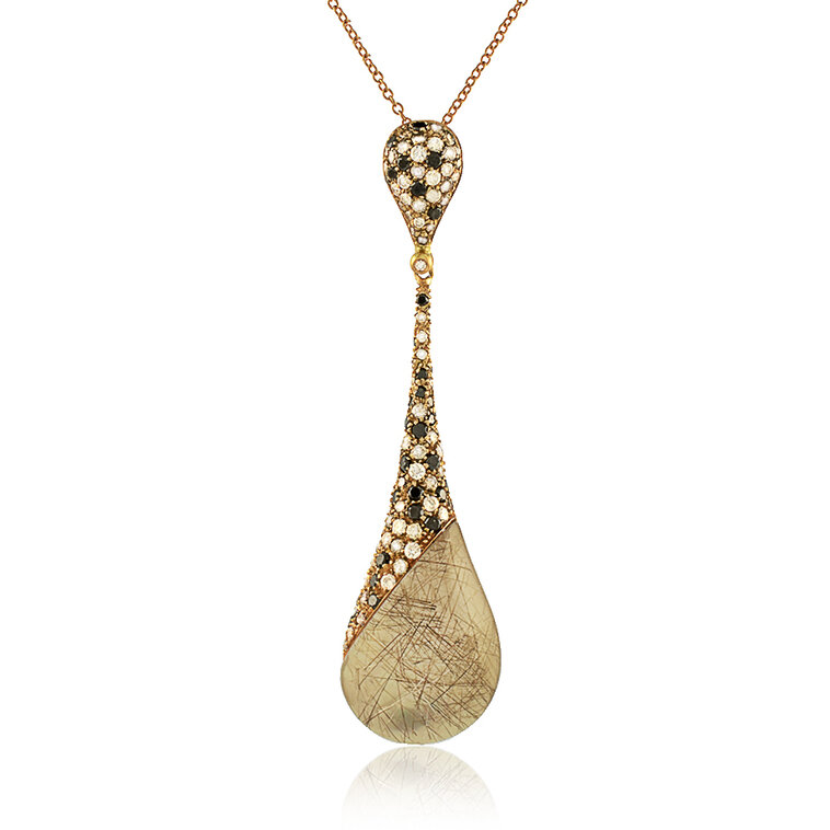 Zlatý náhrdelník Moraglione 1922 s rutile quartzom, perleťou, čiernymi a bielymi diamantmi
