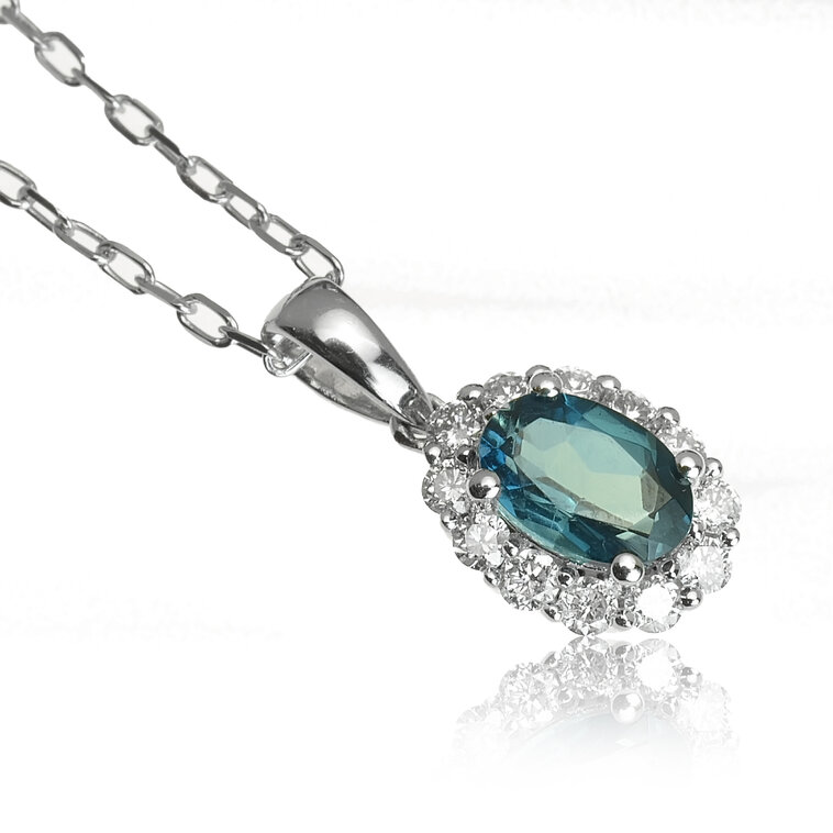 Zlatý prívesok s london blue topásom a diamantmi