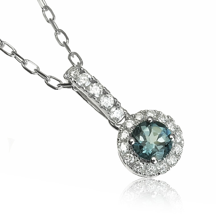 Zlatý prívesok s london blue topásom a diamantmi