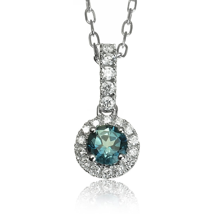 Zlatý prívesok s london blue topásom a diamantmi