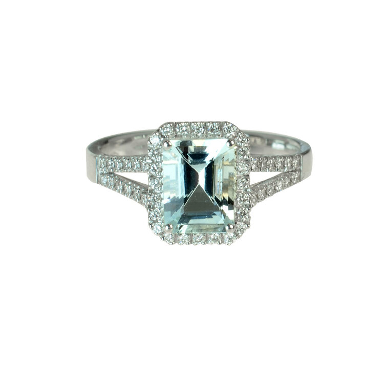 Zlatý prsteň Moraglione 1922 s akvamarínom a diamantmi
