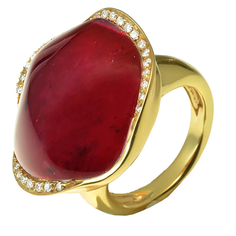 Zlatý prsteň Moraglione 1922 s ametystom, rubínom a diamantmi