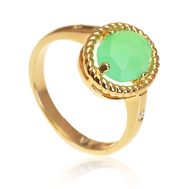 Zlatý prsteň Moraglione 1922 s chryzoprasom a diamantmi Zlatý prsteň Moraglione 1922 s chryzoprasom a diamantmi