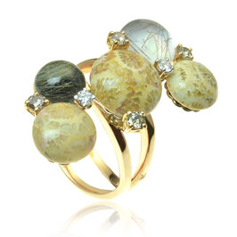 Zlatý prsteň Moraglione 1922 s fosílnym koralom, drahokamami a diamantmi