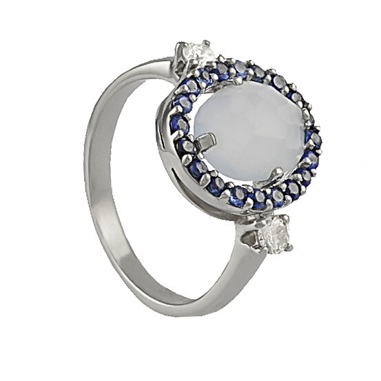Zlatý prsteň Moraglione 1922 s modrým chalcedónom, zafírmi a diamantmi