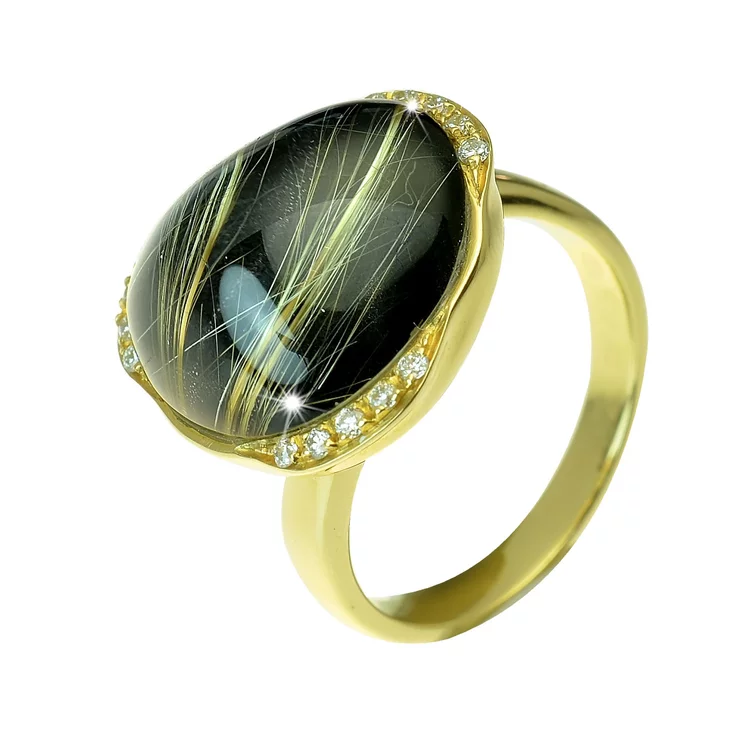 Zlatý prsteň Moraglione 1922 s ónyxom, rutile quartzom a diamantmi Zlatý prsteň Moraglione 1922 s ónyxom, rutile quartzom a diamantmi