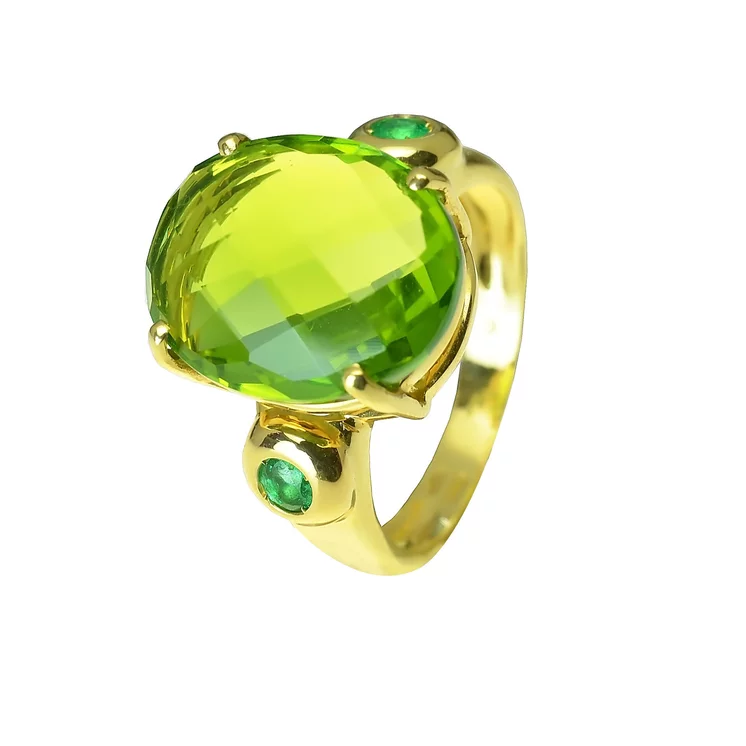 Zlatý prsteň Moraglione 1922 s peridotom a smaragdami Zlatý prsteň Moraglione 1922 s peridotom a smaragdami