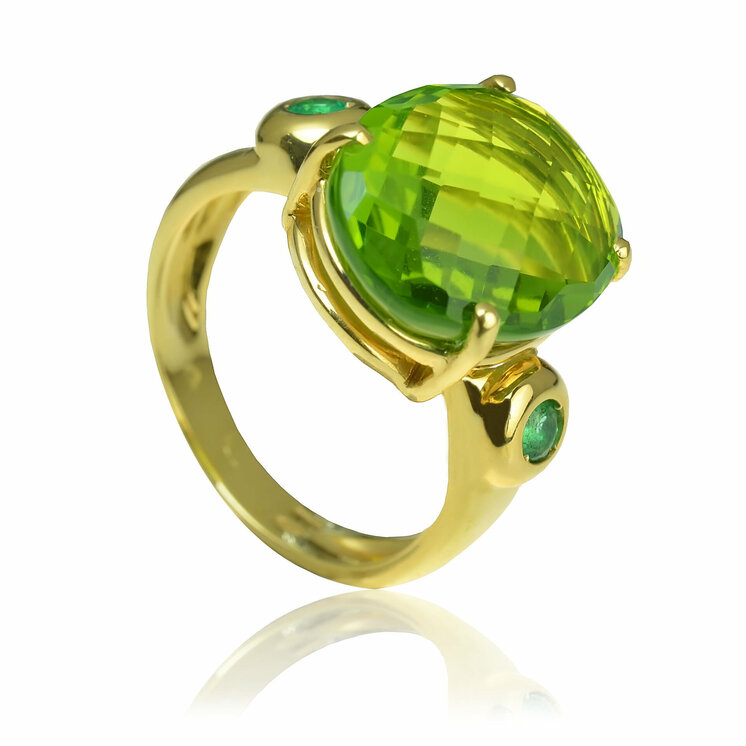 Zlatý prsteň Moraglione 1922 s peridotom a smaragdami